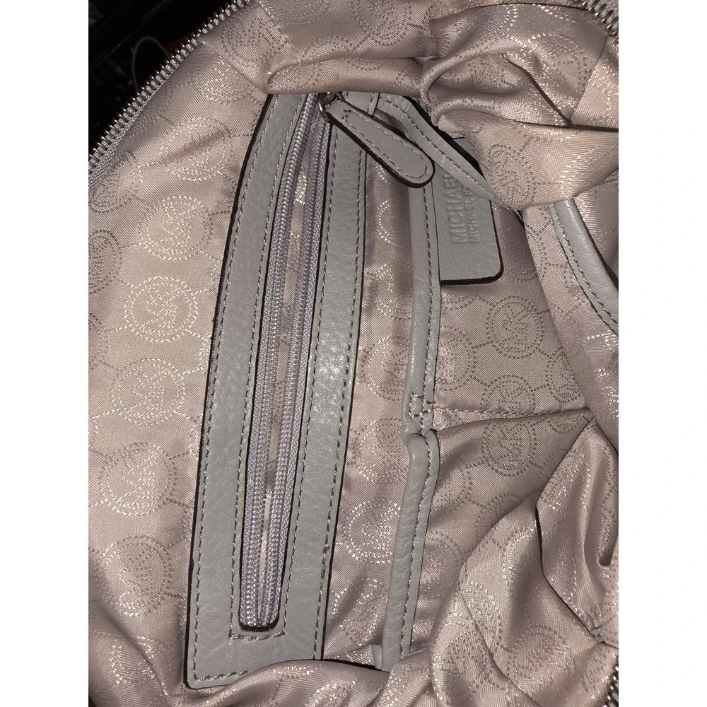 Michael Kors Fulton Hobo Shoulder Bag Gray Pebbled Leather Silver MK Logo Charm